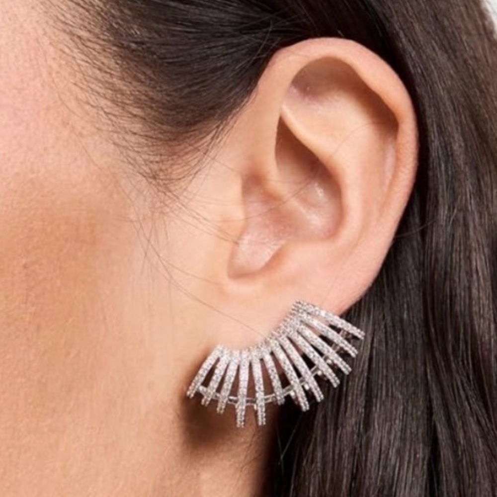 Adina Eden Silver Pave Fancy Cage Stud Earrings - Picture 2 of 5